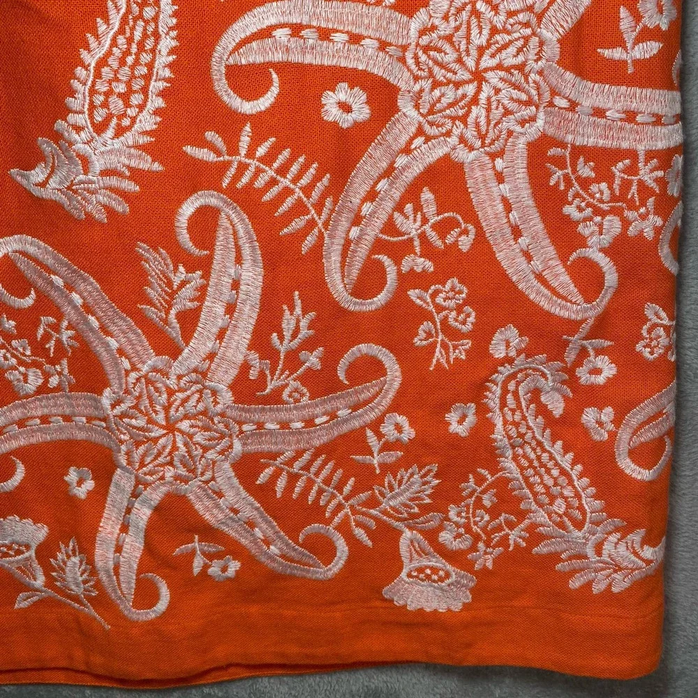 Anthropologie Maeve Orange Sleeveless Mini Dress with White Embroidered Starfish - Picture 7 of 15
